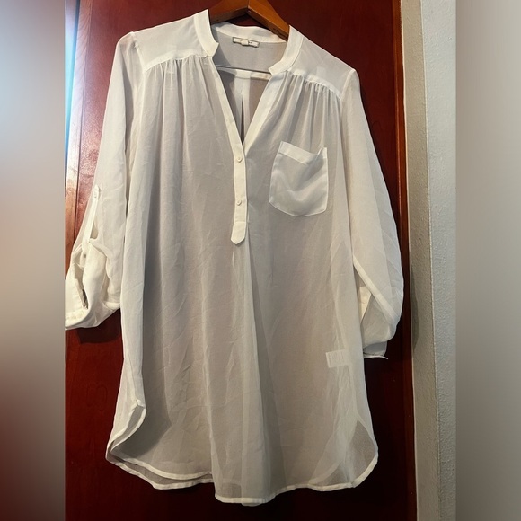 Anthropology Pleione White High Line White Shift Dress or Long Top Sz S Women - Picture 5 of 10